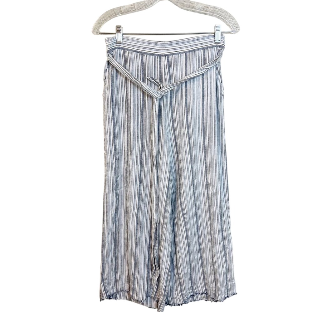 Cloth & Stone Blue White Striped Linen Blend Wide Leg Crop Pants Small C3089